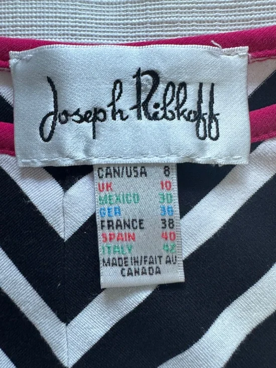 Joseph Ribkoff Black & White Chevron Midi Dress with Pink Trim - Picture 3 of 6